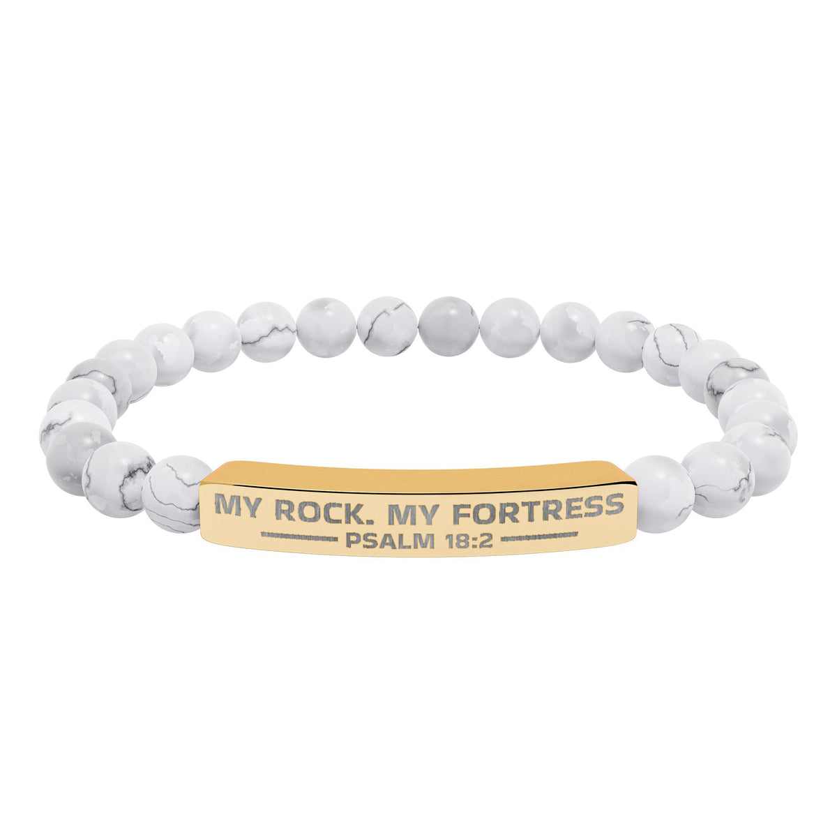 Natural Stone Stretch Bar Bracelet (Engraving), PSALM 18:2
