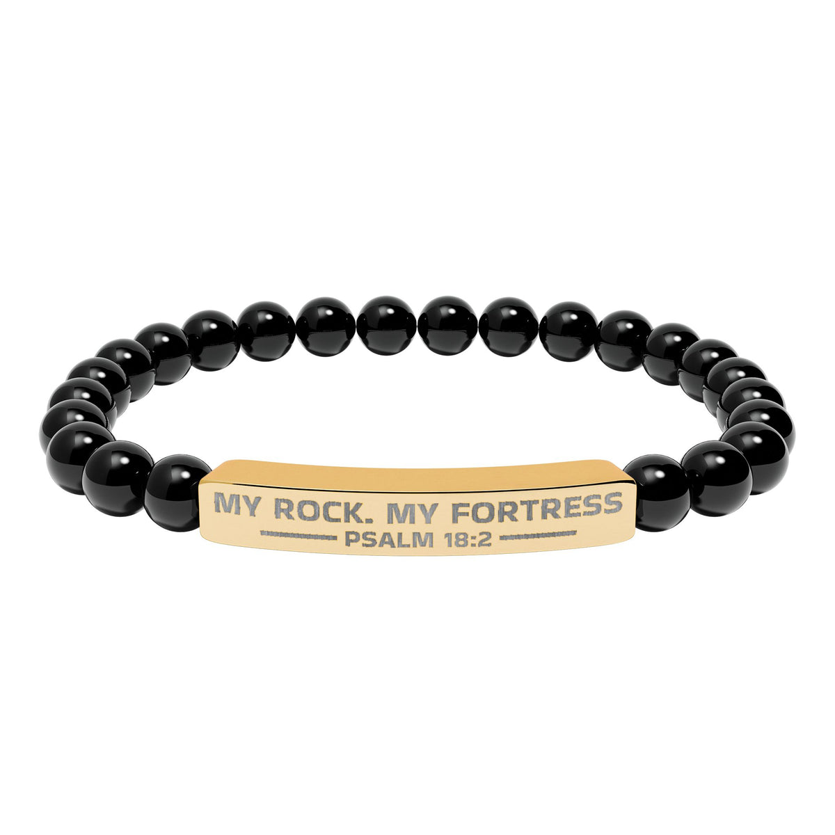 Natural Stone Stretch Bar Bracelet (Engraving), PSALM 18:2