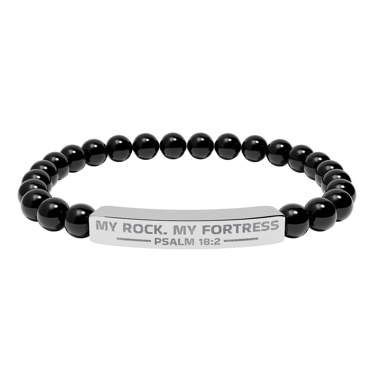 Natural Stone Stretch Bar Bracelet (Engraving), PSALM 18:2