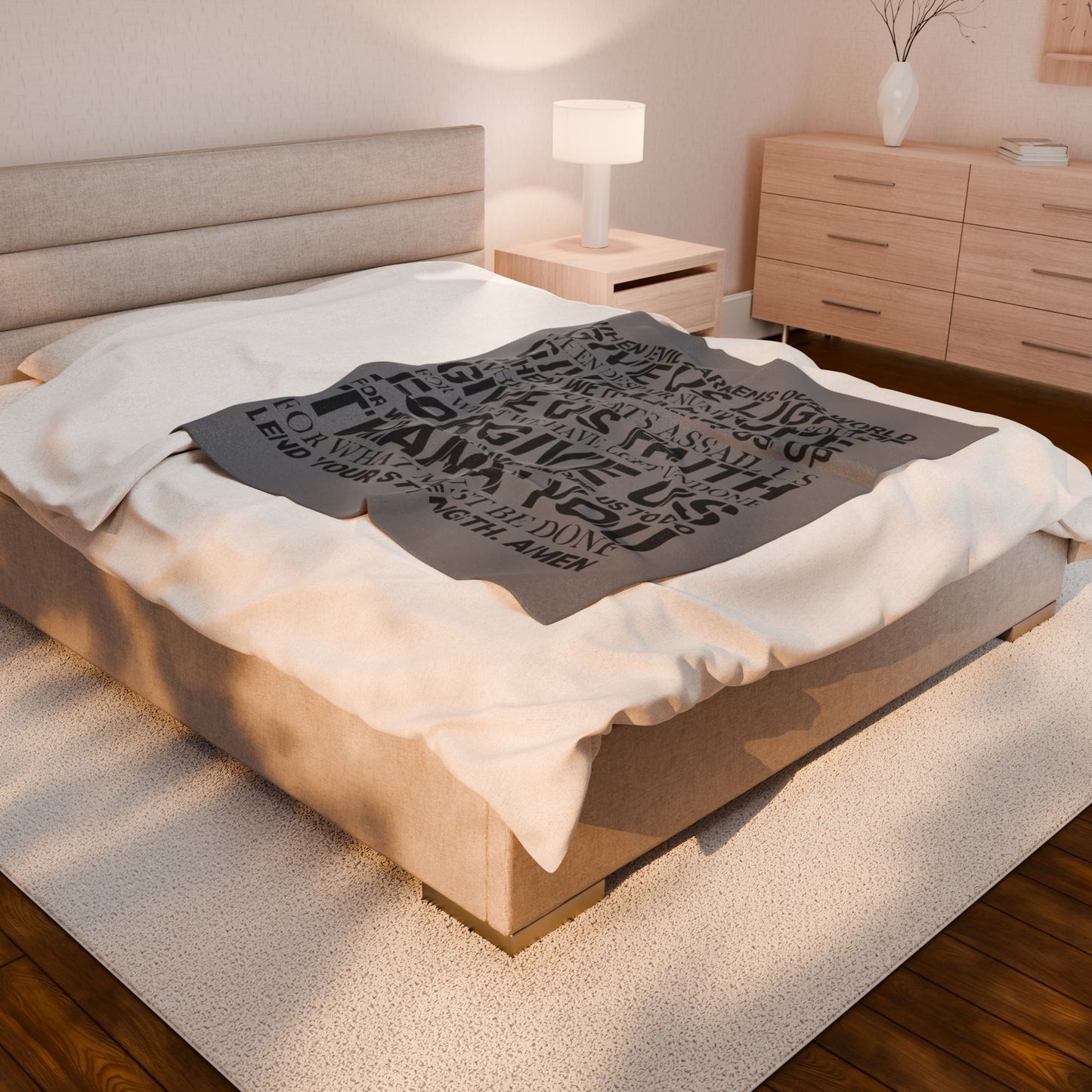 Genesis Prayer Velveteen Grey Blanket | Genesis Collection