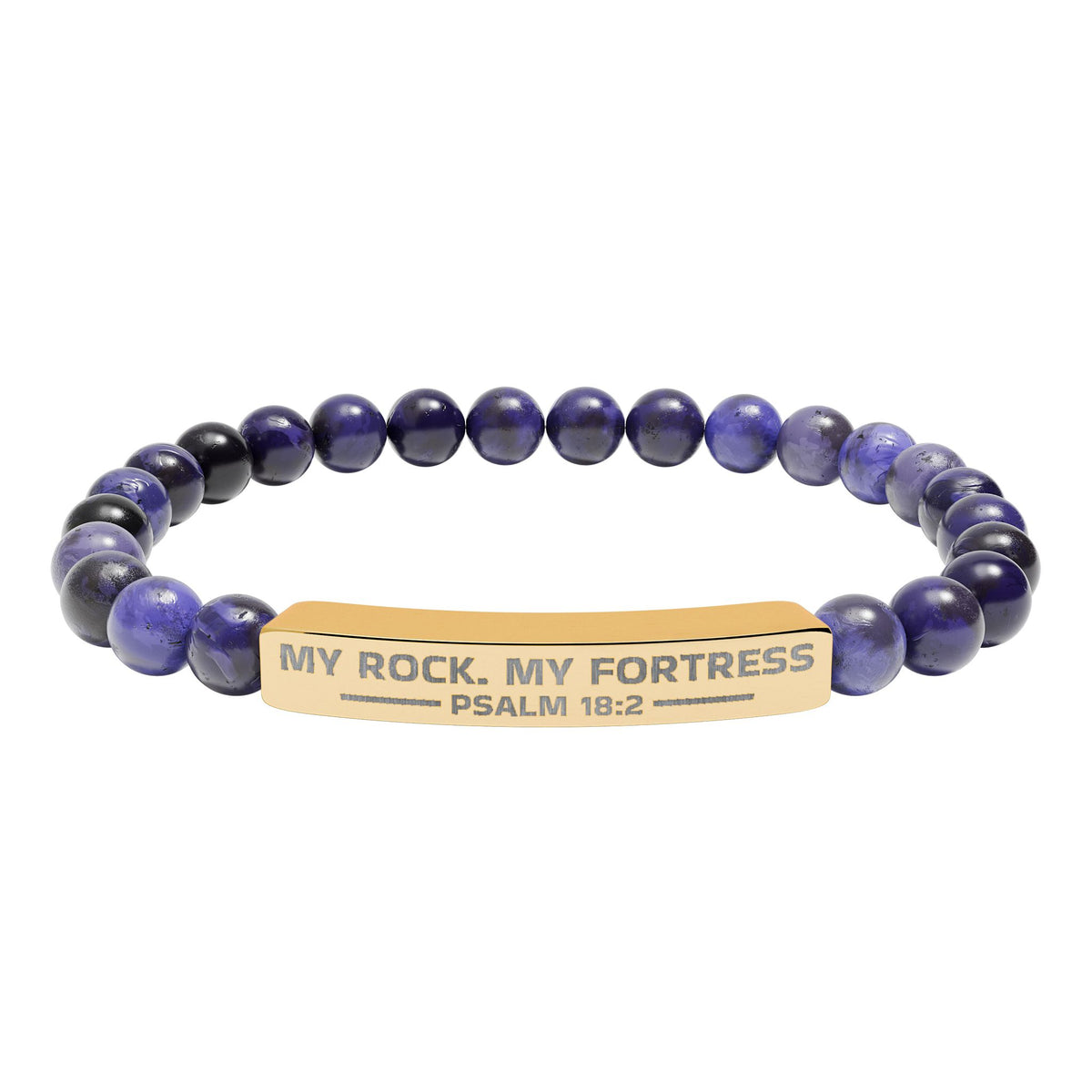 Natural Stone Stretch Bar Bracelet (Engraving), PSALM 18:2
