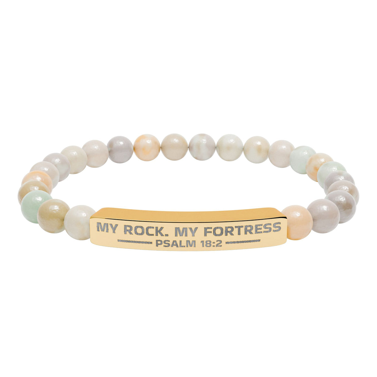 Natural Stone Stretch Bar Bracelet (Engraving), PSALM 18:2