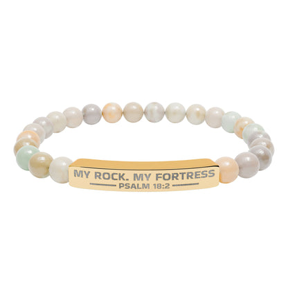 Natural Stone Stretch Bar Bracelet (Engraving), PSALM 18:2