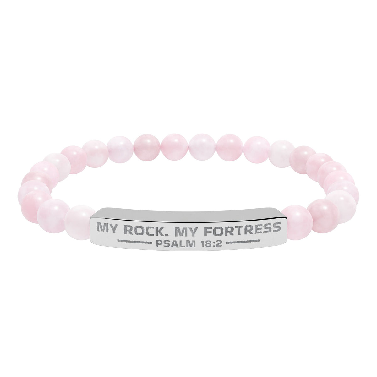 Natural Stone Stretch Bar Bracelet (Engraving), PSALM 18:2