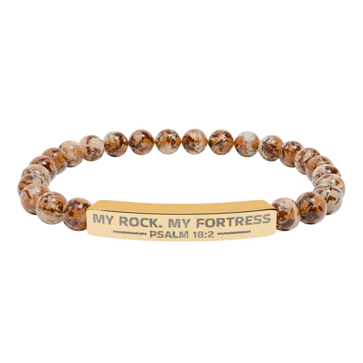 Natural Stone Stretch Bar Bracelet (Engraving), PSALM 18:2