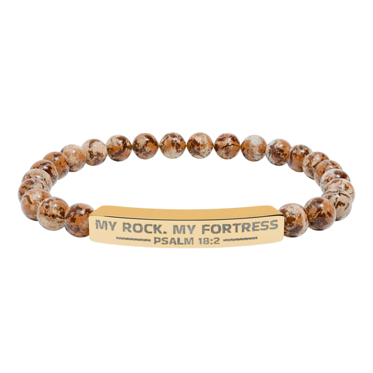Natural Stone Stretch Bar Bracelet (Engraving), PSALM 18:2
