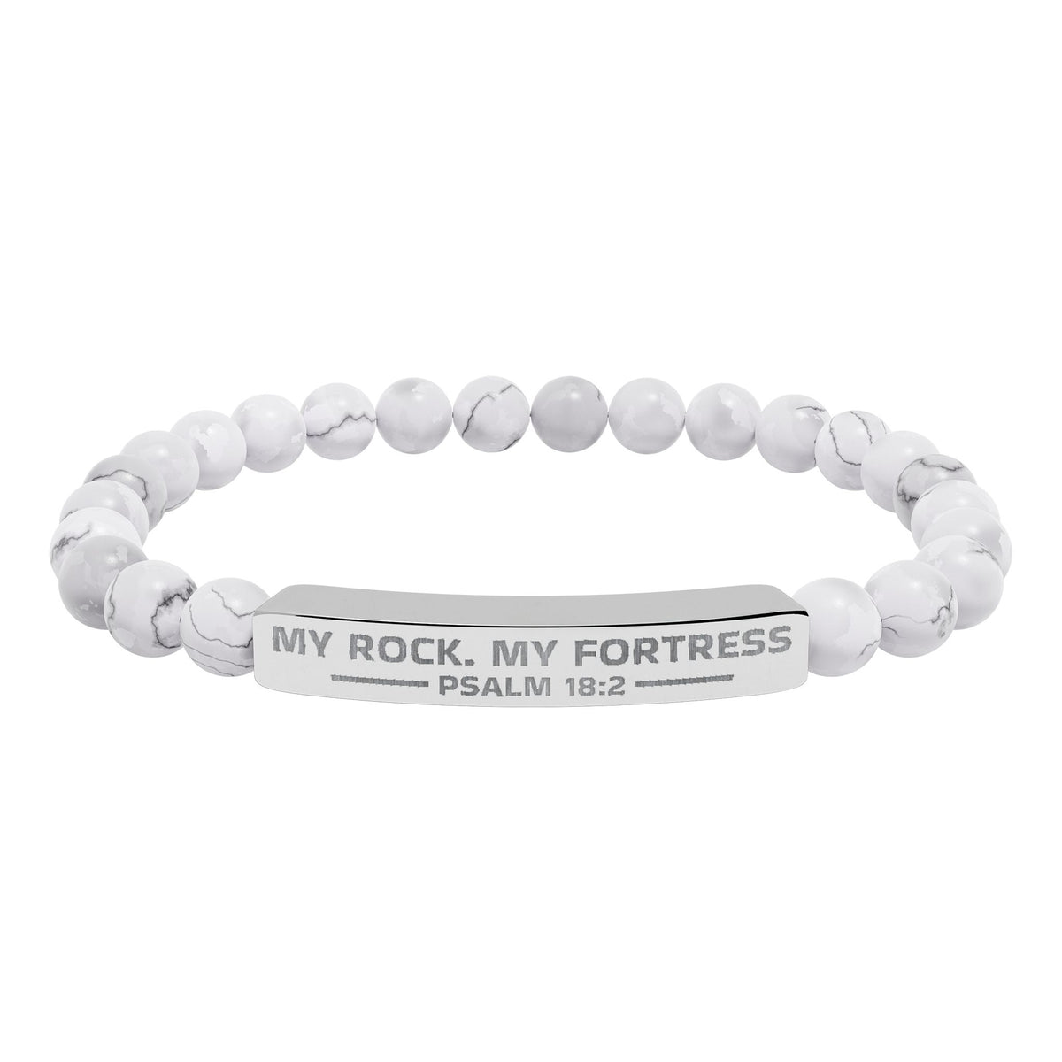 Natural Stone Stretch Bar Bracelet (Engraving), PSALM 18:2