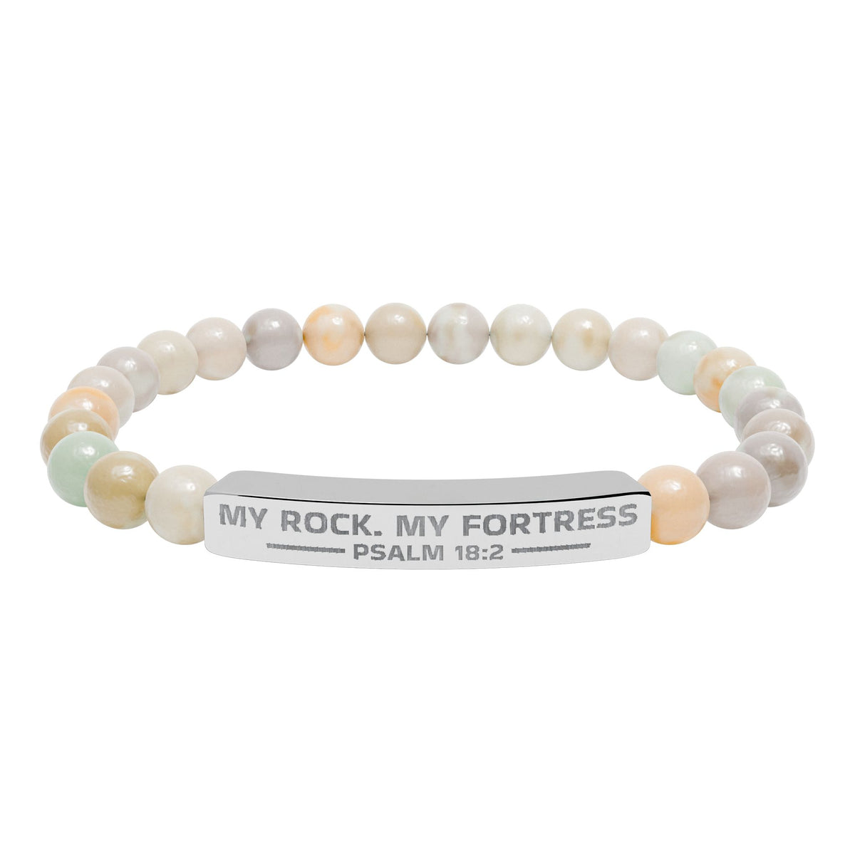 Natural Stone Stretch Bar Bracelet (Engraving), PSALM 18:2