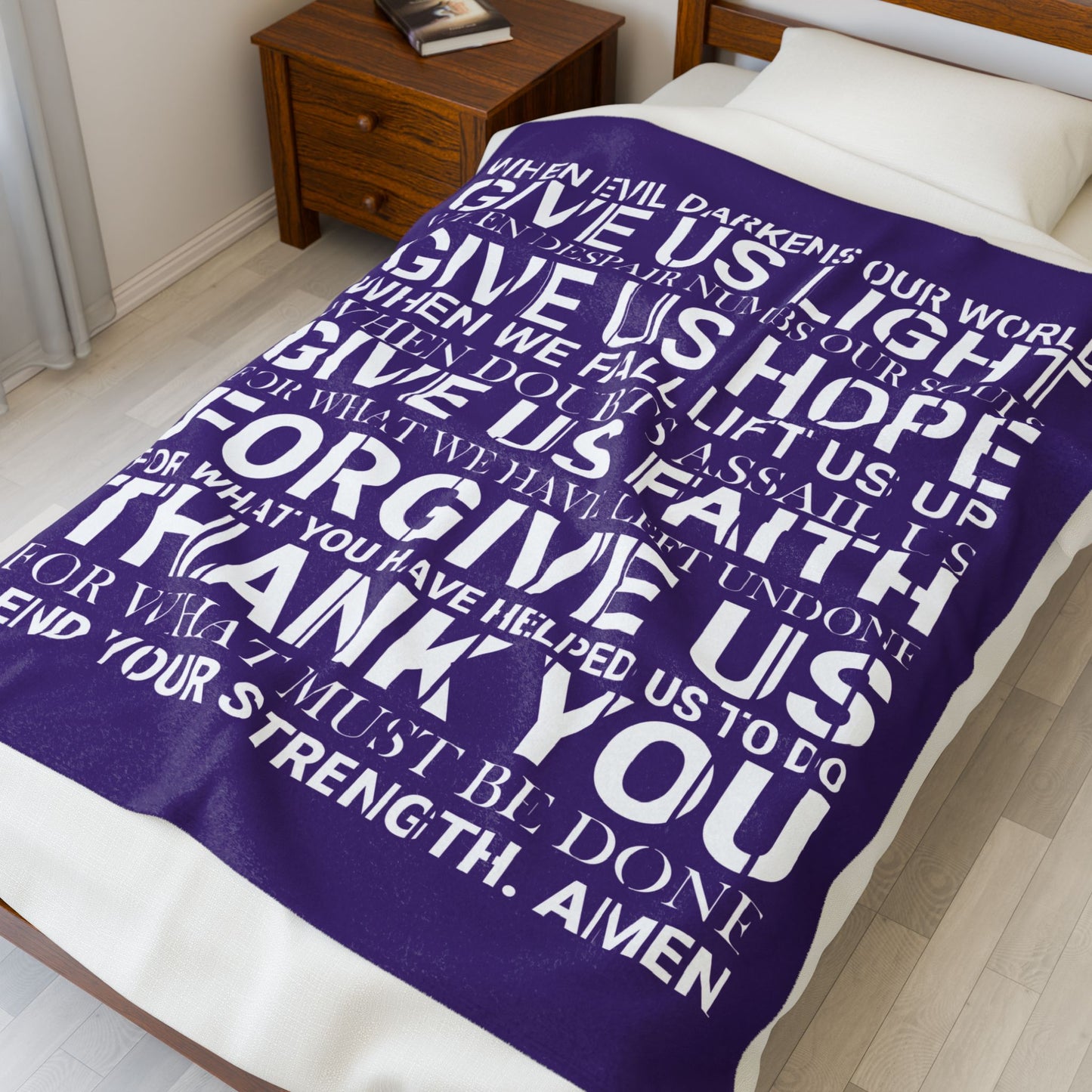 Genesis Prayer Velveteen Purple Blanket | Genesis Collection
