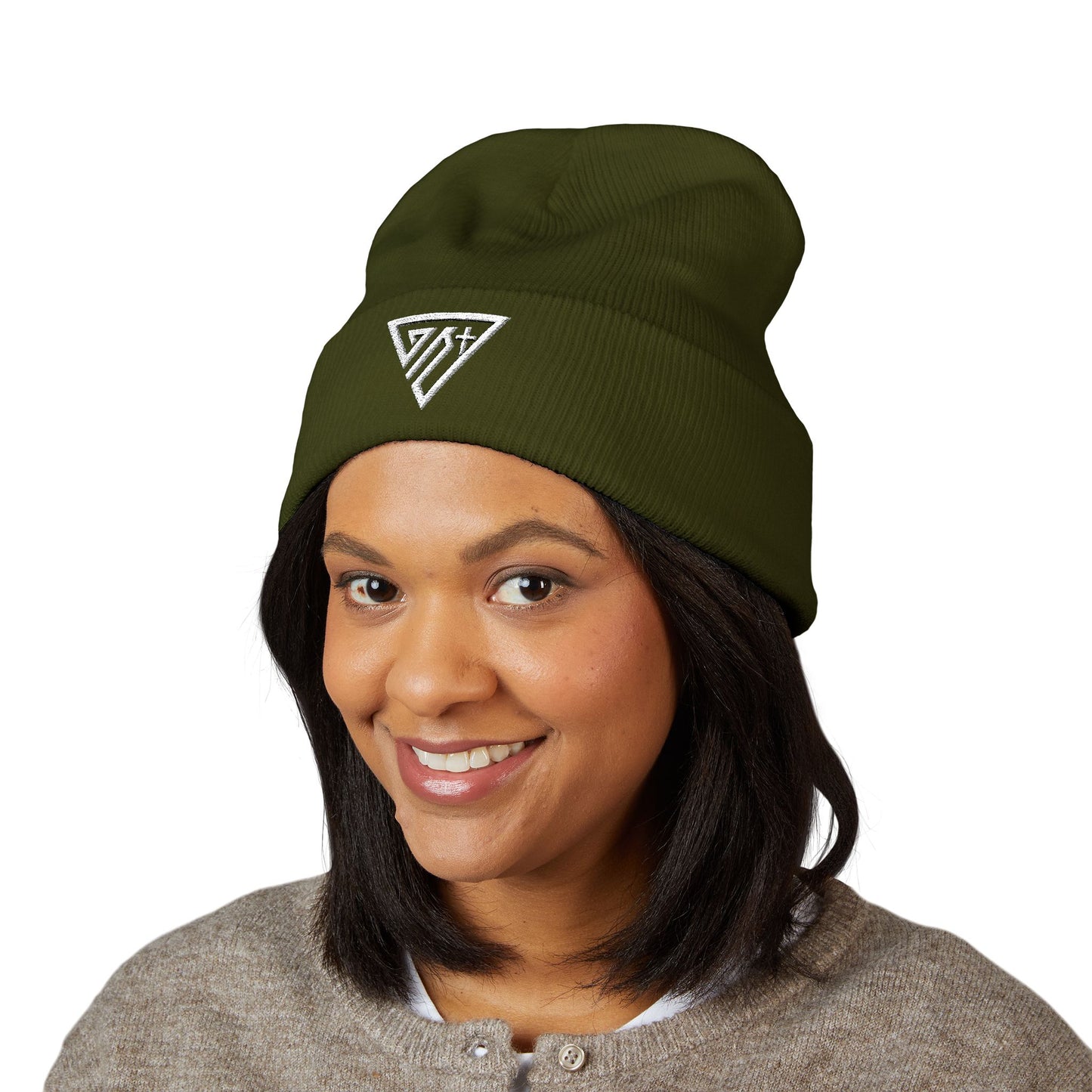 Triangle Emblem Cuffed Beanie