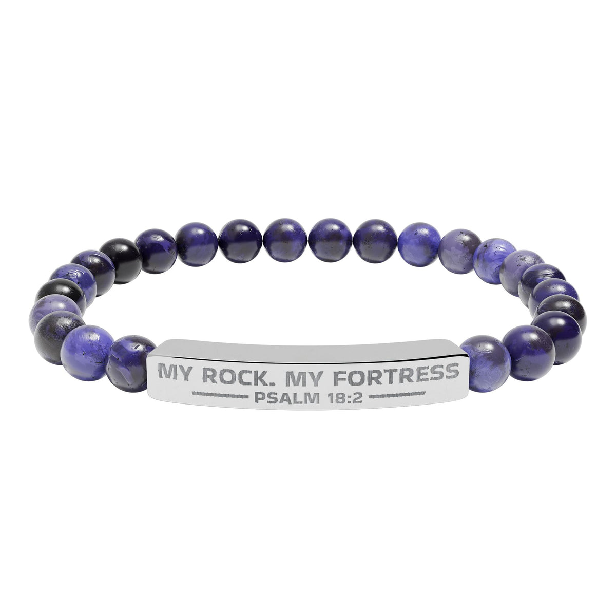 Natural Stone Stretch Bar Bracelet (Engraving), PSALM 18:2
