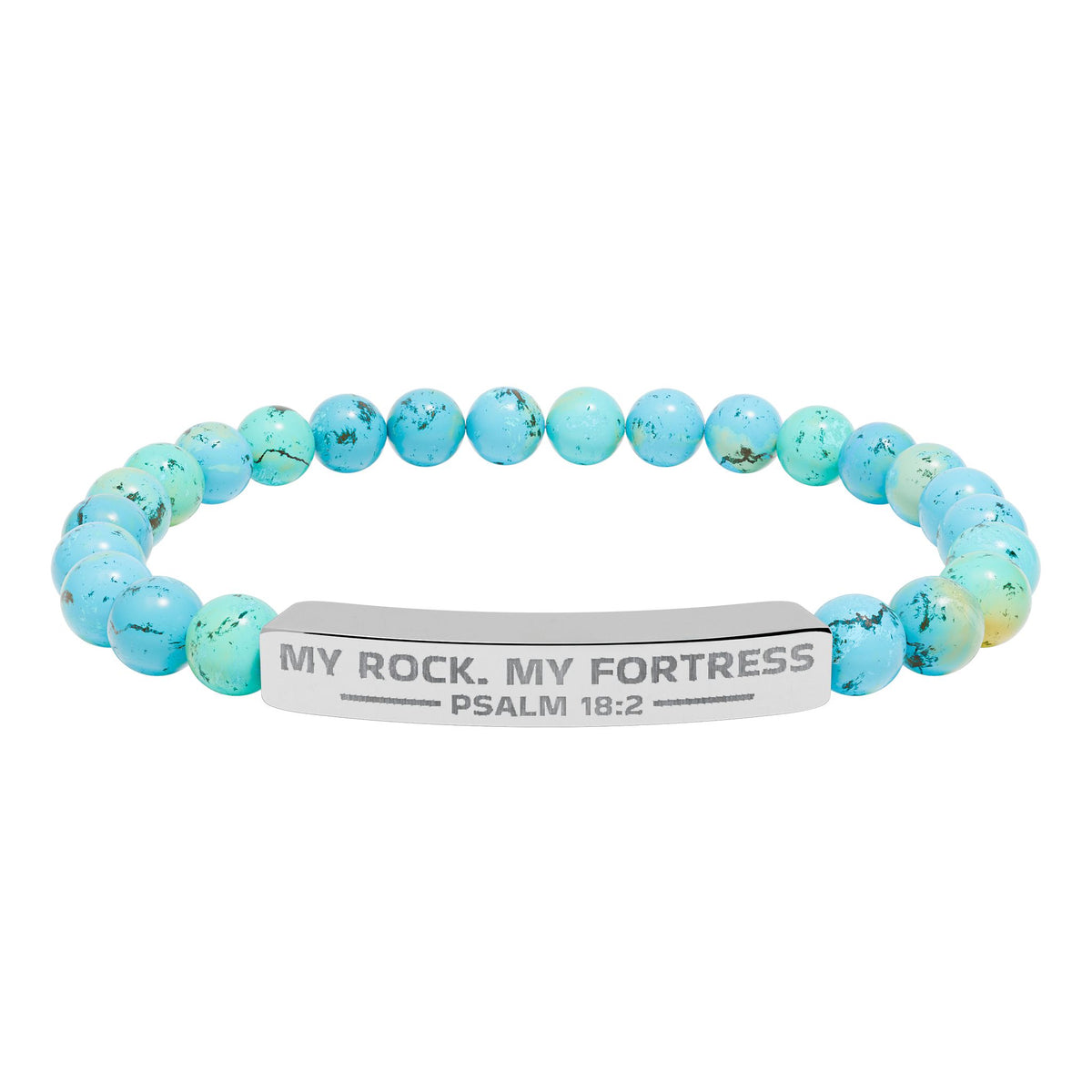 Natural Stone Stretch Bar Bracelet (Engraving), PSALM 18:2