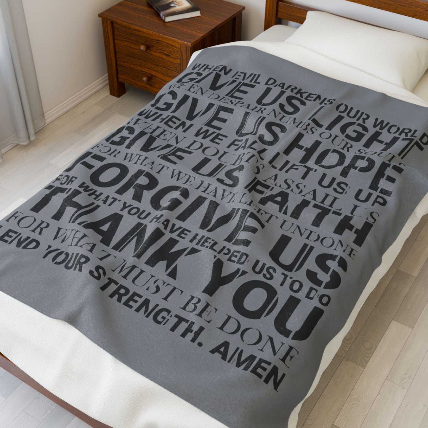 Genesis Prayer Velveteen Grey Blanket | Genesis Collection