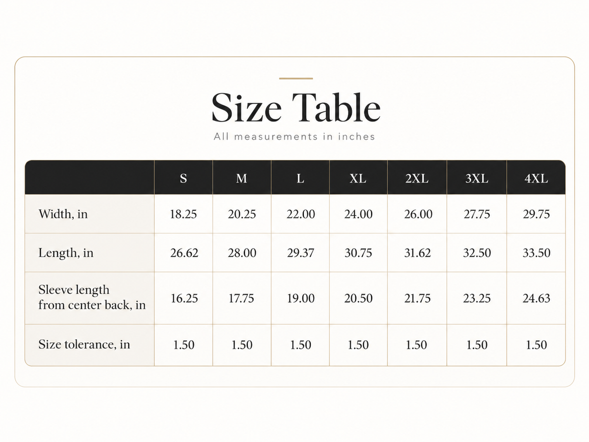 Product Size Chart